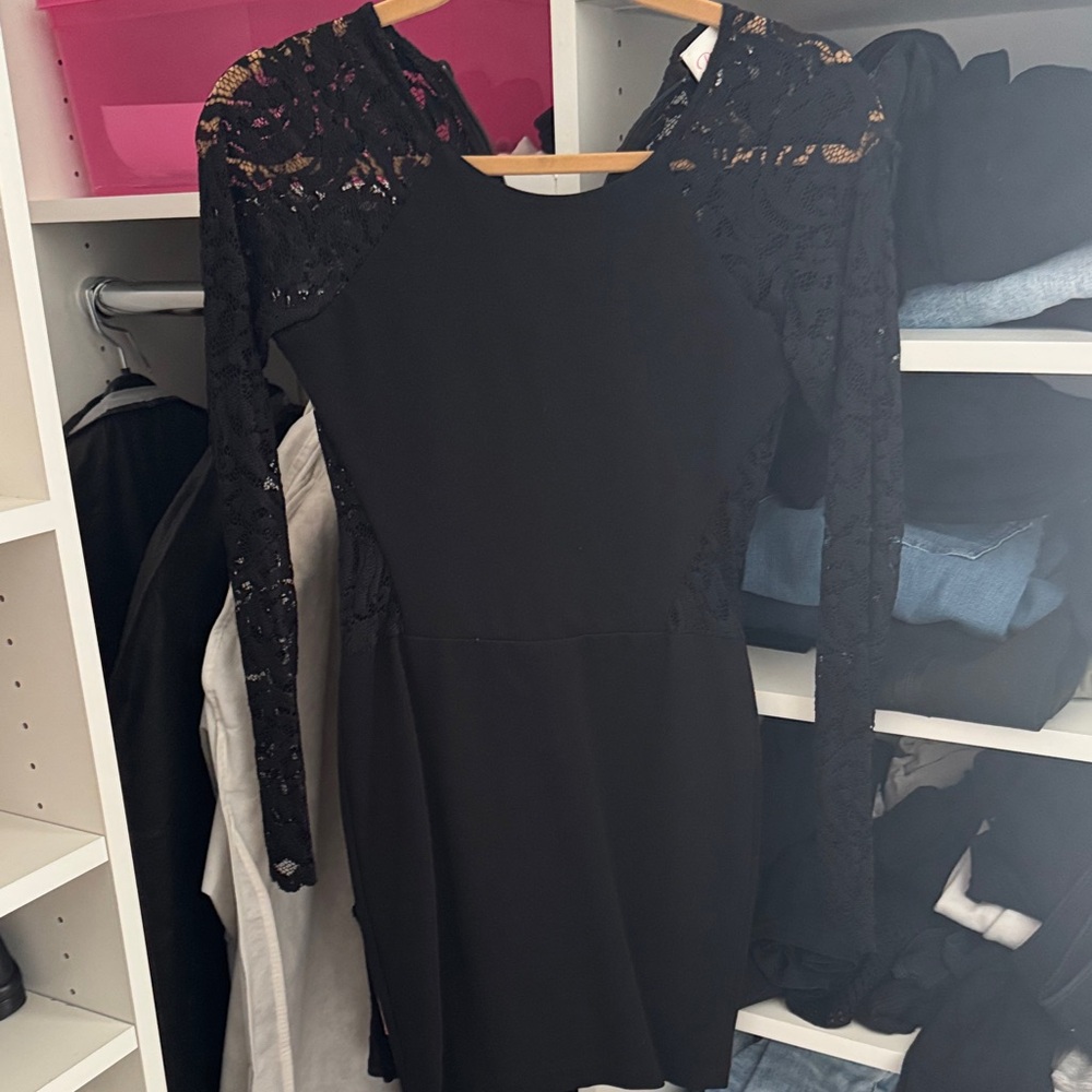 Parker Black Long Sleeve Half Lace Dress